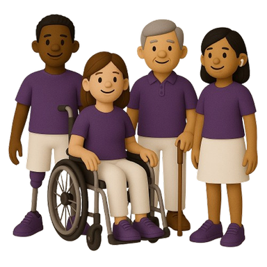 A diverse group of people, including a person in a wheelchair, representing accessibility and inclusion.